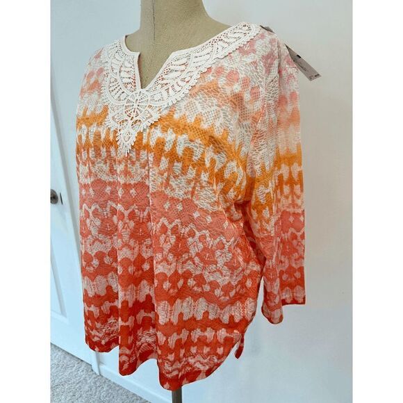 ALFRED DUNNER Women's Tiki Time Textured Ombre Ikat Print Top - Picture 5 of 8